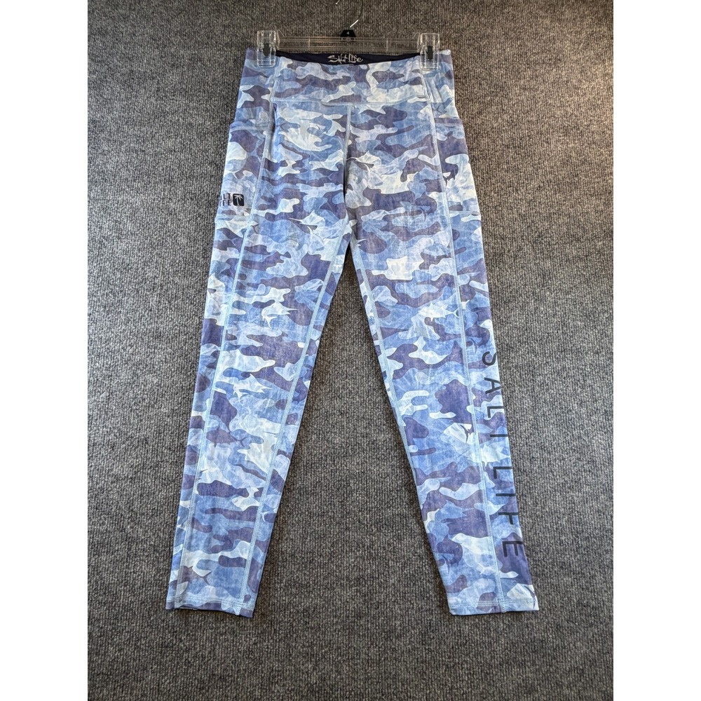 Salt Life Womens Blue Camo High Waisted Performance Leggings Side Pockets Size S